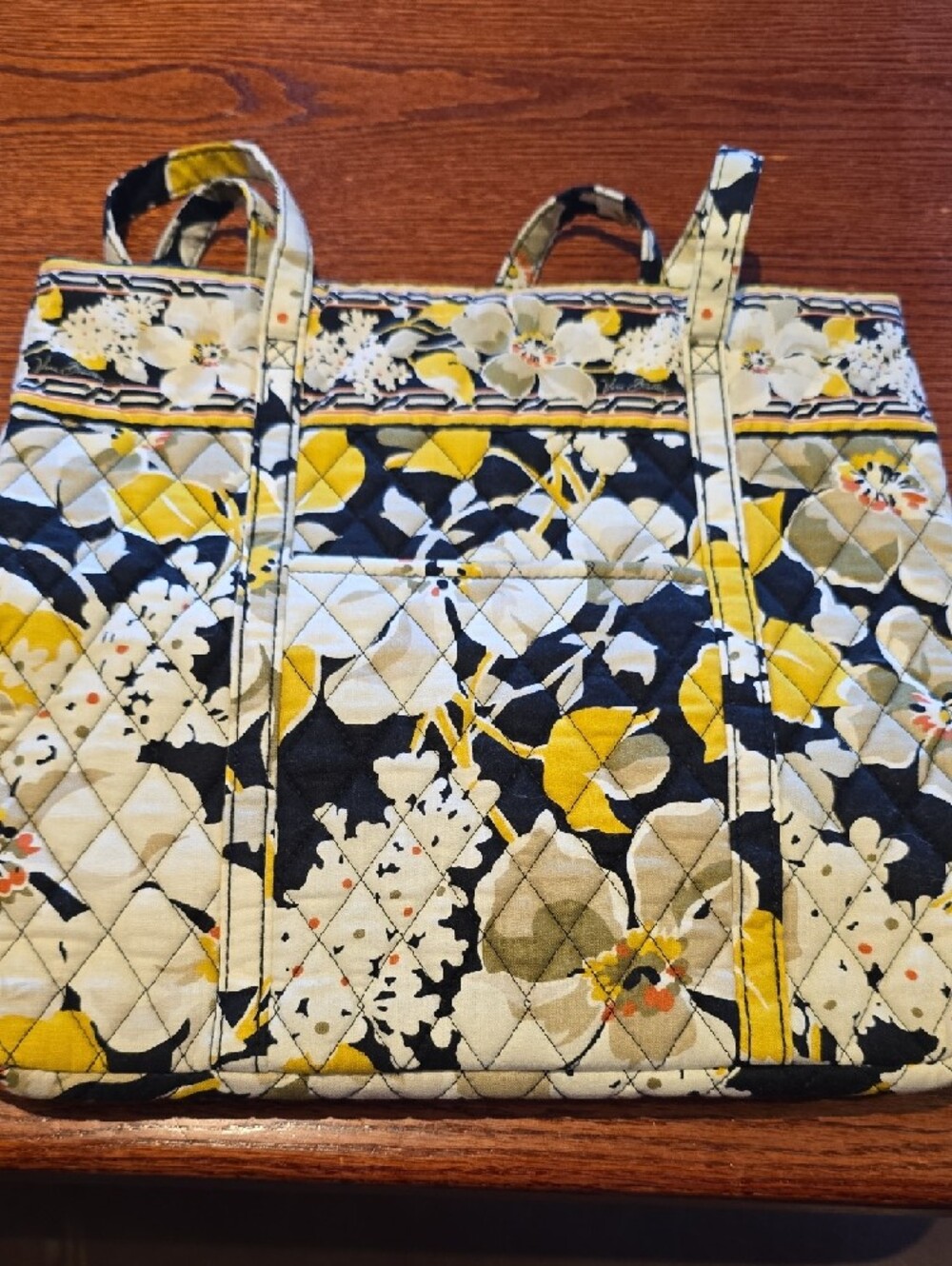 VERA BRADLEY COLLECTORS EDITION. Navy, Yellow and Cream Floral Quilted Tote. - Picture 2 of 4